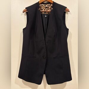 White House Black Market Black Vest with Leopard Lining